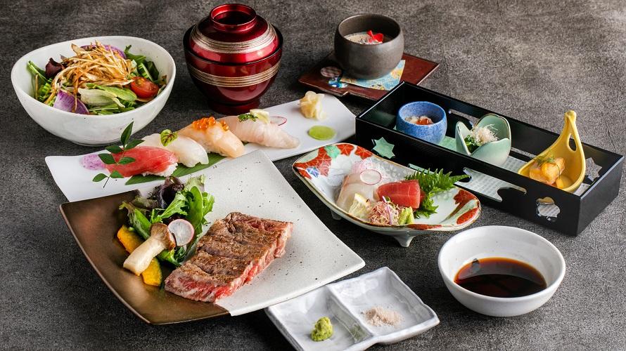 和牛サーロインステーキ・寿司御膳　￥7,500