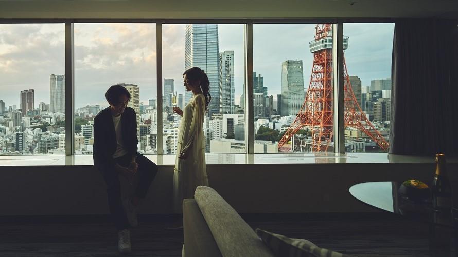 東京タワーを望むバルコニー付き客室の昼景