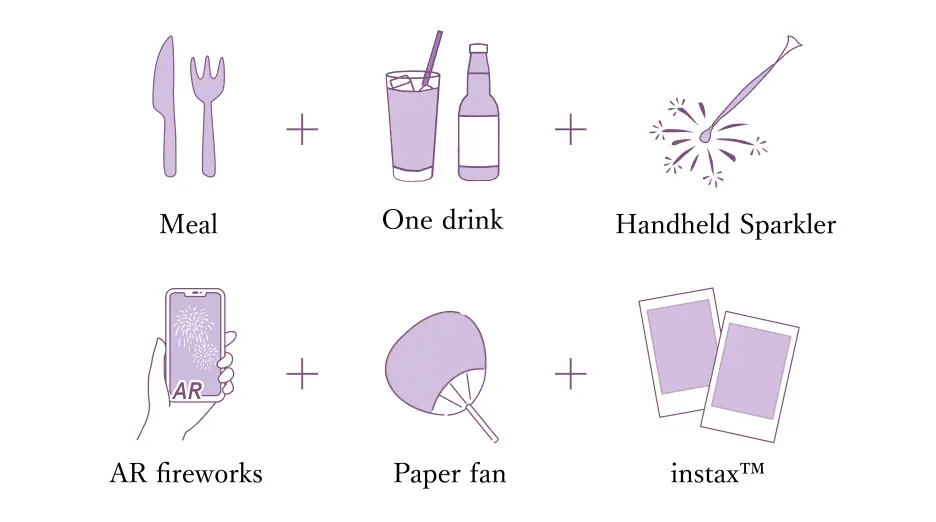 Meal, One drink, Handheld Sparkler, AR fireworks, Paper fan, instax™
