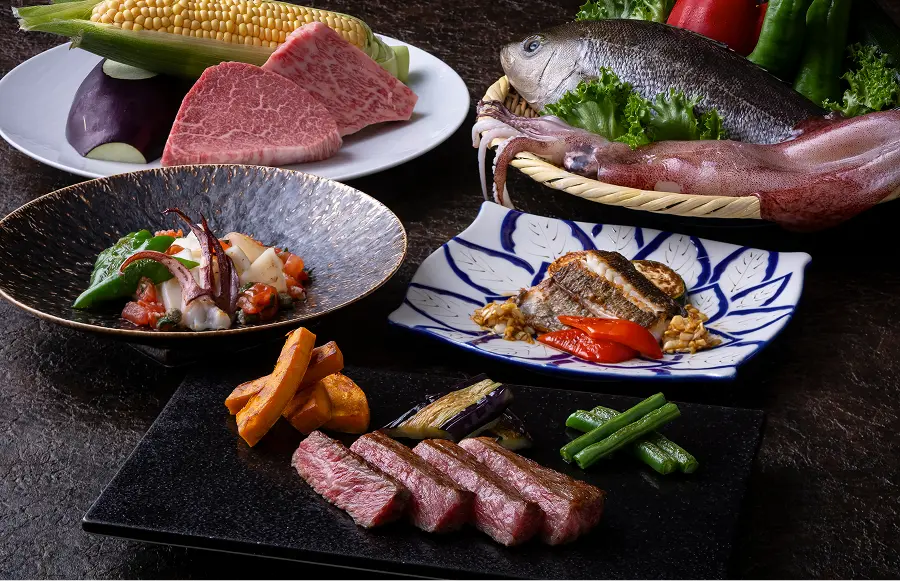 季節の鮮魚と旬の烏賊、黒毛和牛のおすすめコース